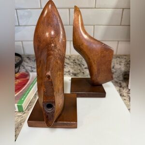 Carved Wooden Cobblers Shoe Mold Bookends PAIR